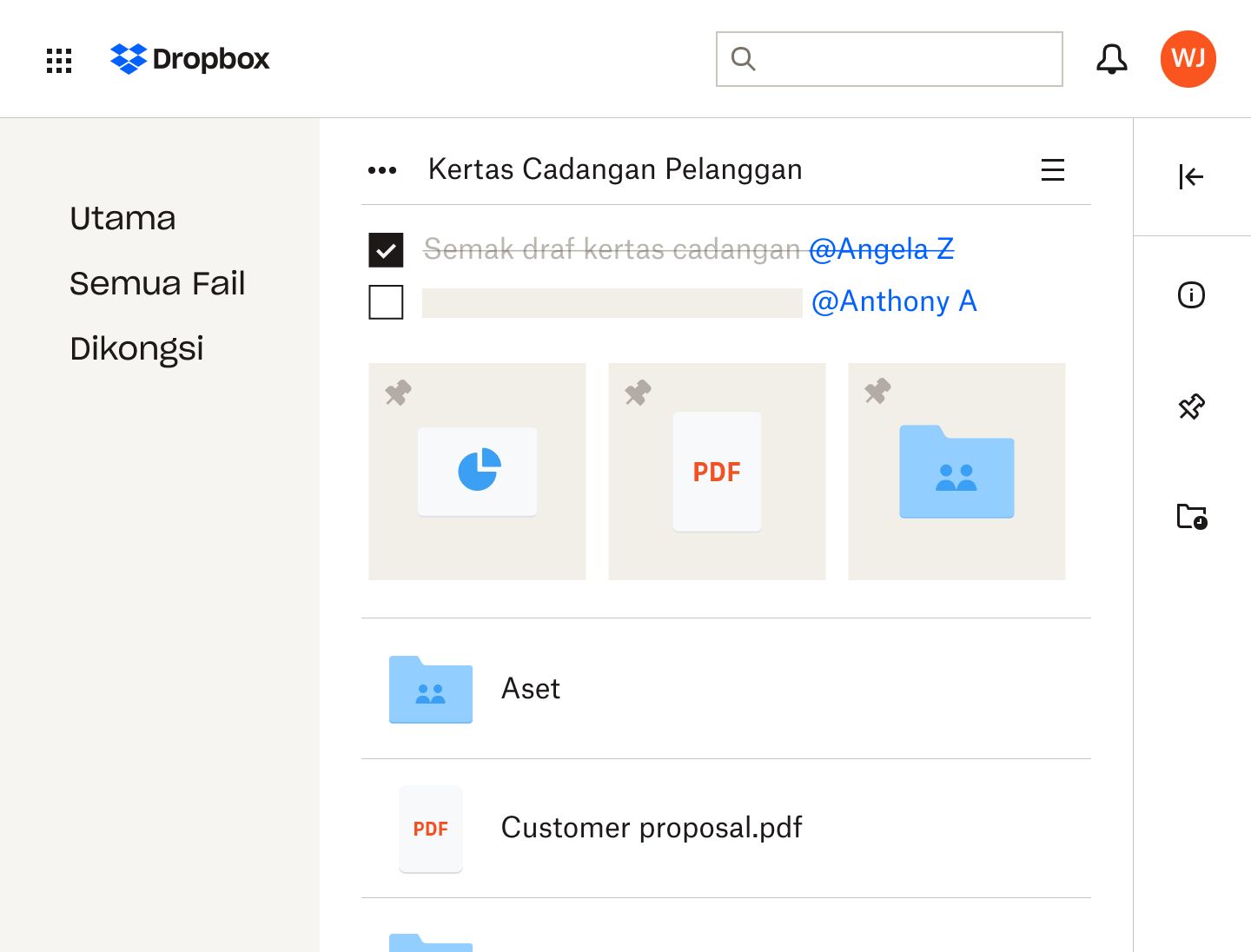 Fail dan folder dalam Dropbox seperti yang dilihat dalam tetingkap desktop