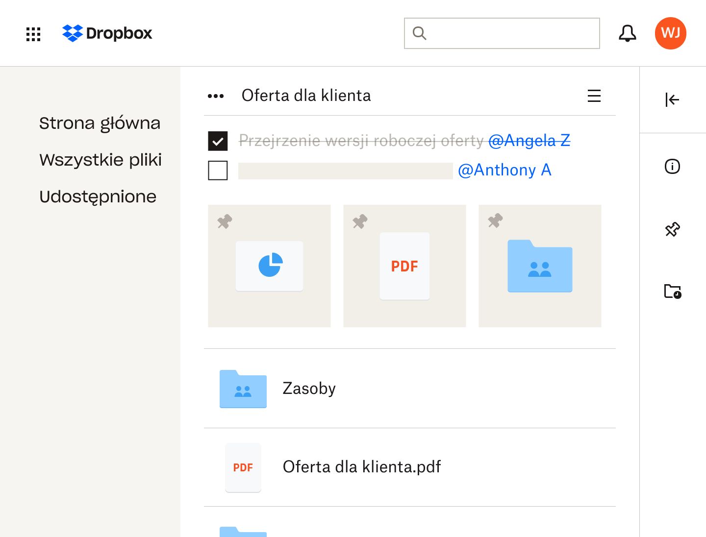 Pliki i foldery w Dropbox wyświetlane w oknach na pulpicie
