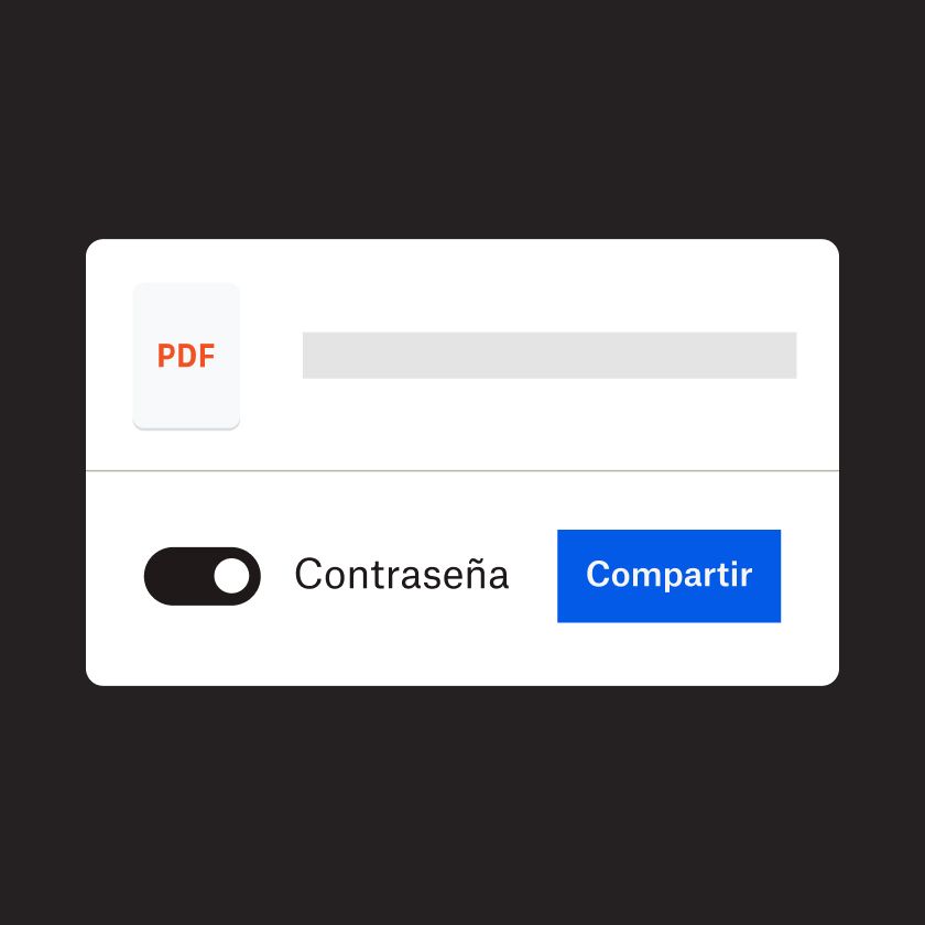 Un botón azul de “compartir” con la opción de agregar una contraseña “activada”