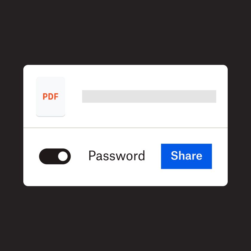 A blue “share” button with the option to add a password toggled to “on”