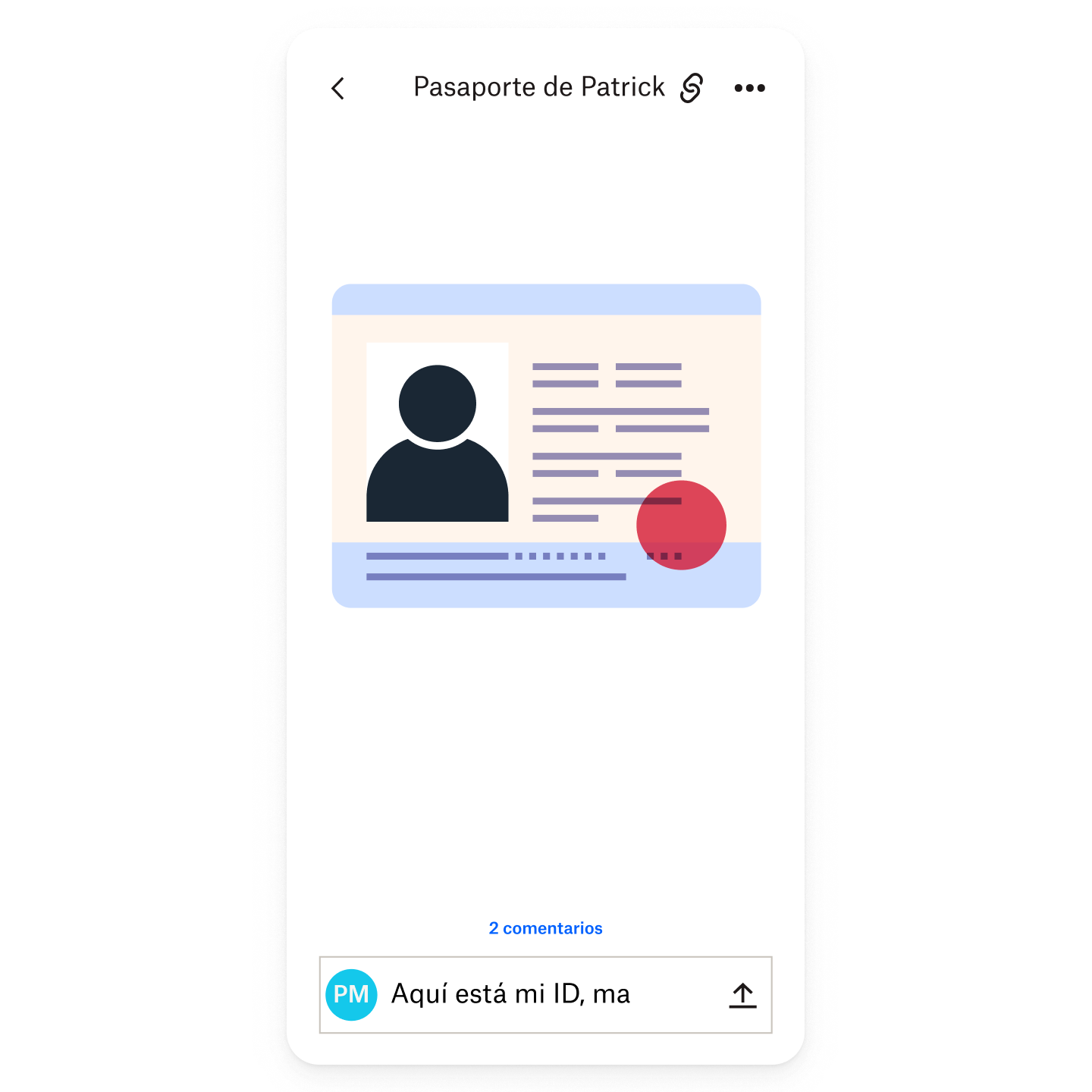 Imagen de una identificación personal con foto que se almacena de forma segura en una cuenta de Dropbox