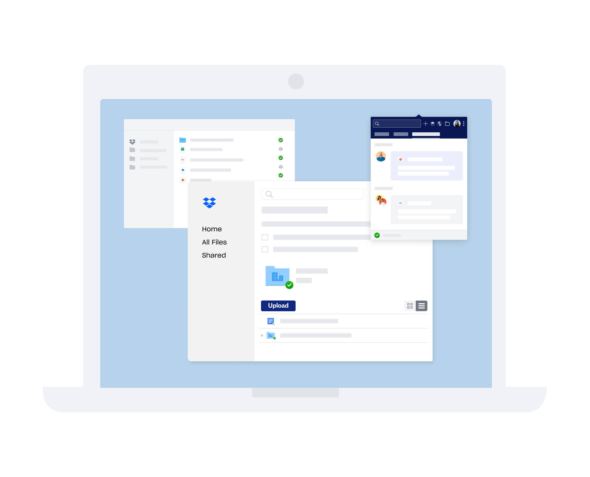 Various Dropbox interfaces for communication and collaboration