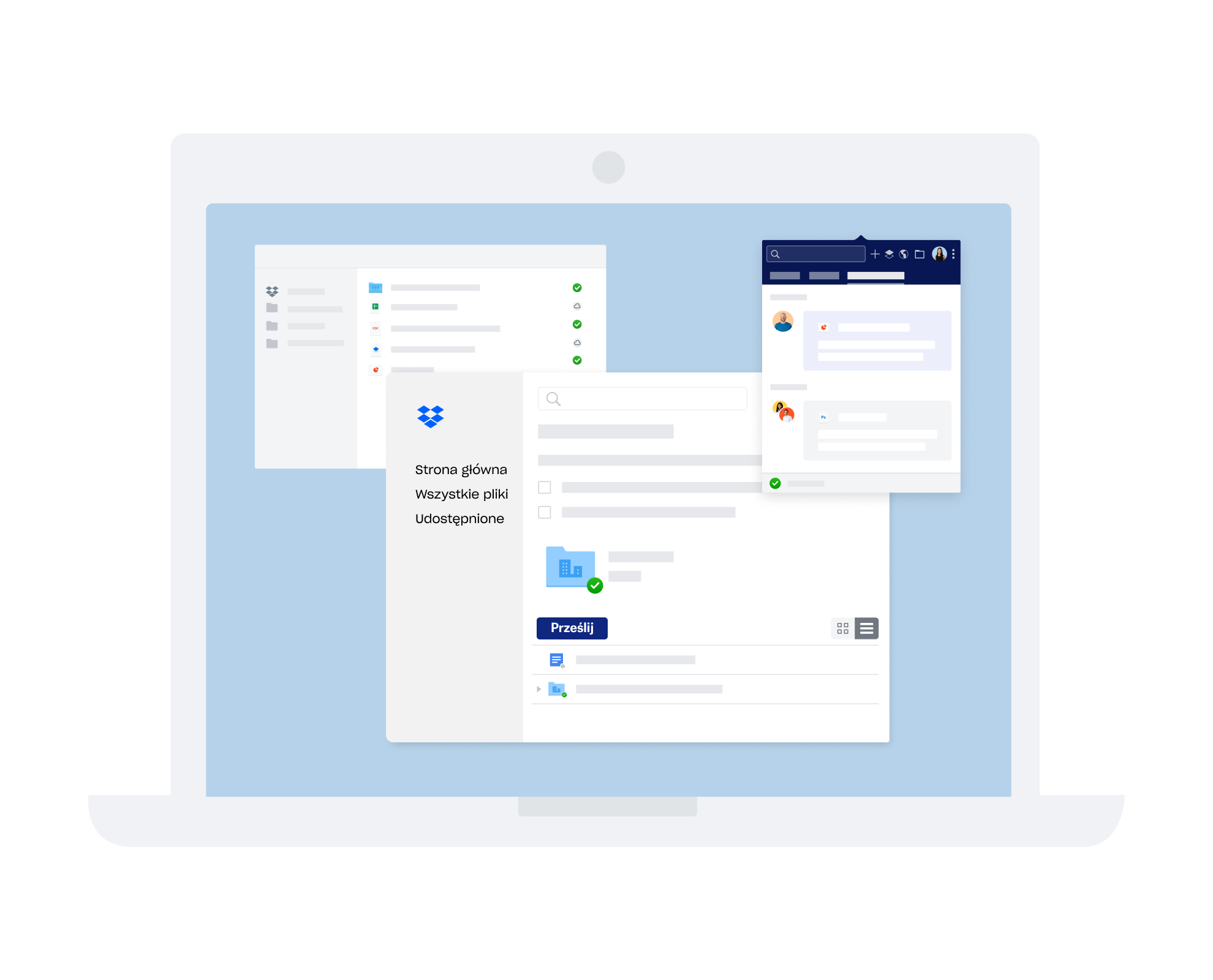 Różne interfejsy Dropbox do komunikacji i współpracy