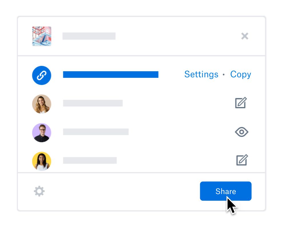 User updating share settings for team members in Dropbox.