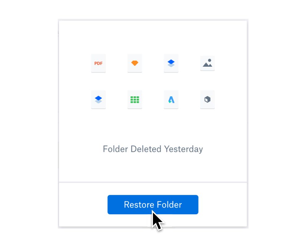 User selecting the restore folder button to recover deleted files.