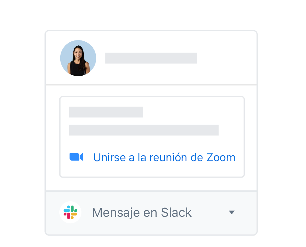 Un perfil de usuario de Dropbox con opciones integradas para unirse a una reunión en Zoom o mensaje en Slack.