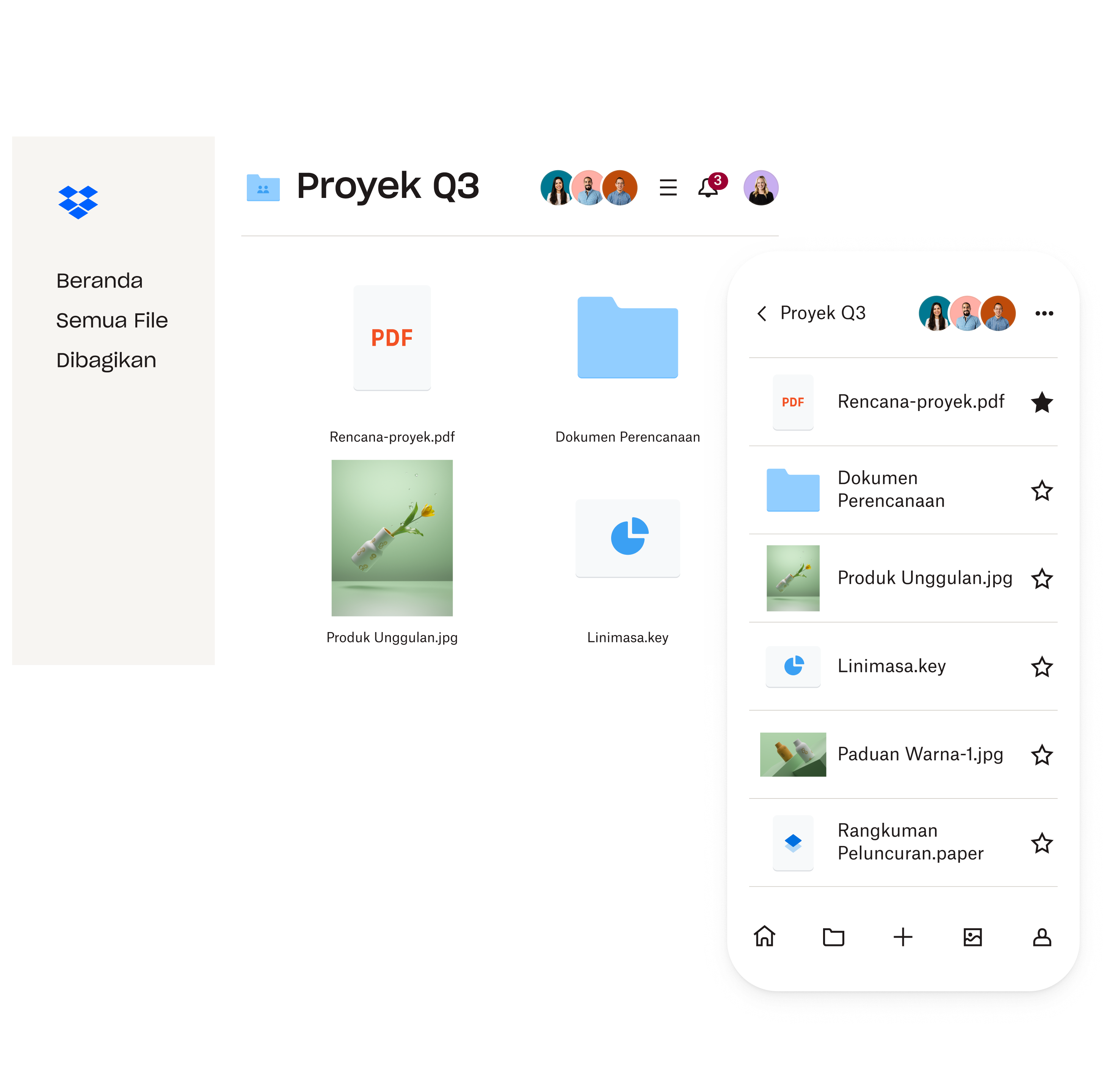 File yang disimpan di cloud di perangkat seluler dan desktop