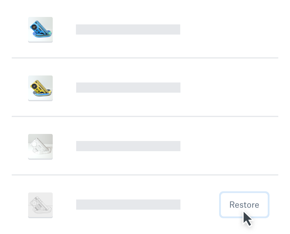 En bruker velger en fil som skal gjenopprettes i Dropbox