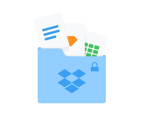 Forskellige filtyper placeres i en blå mappe med et låseikon 