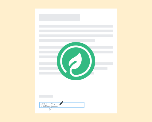 Um documento assinado eletronicamente com um ícone de folha verde