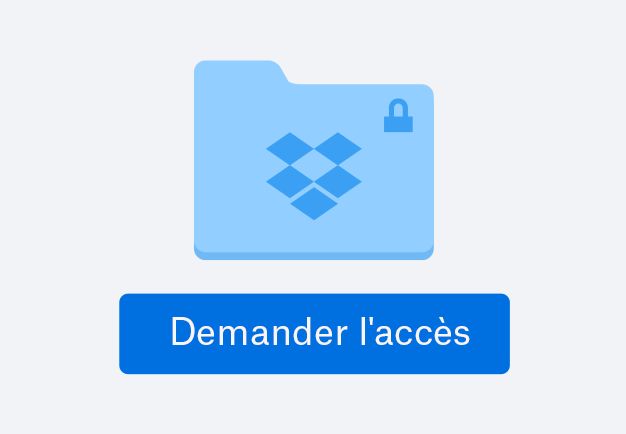 Fichier bleu avec une icône représentant un cadenas et bouton de demande d'accès