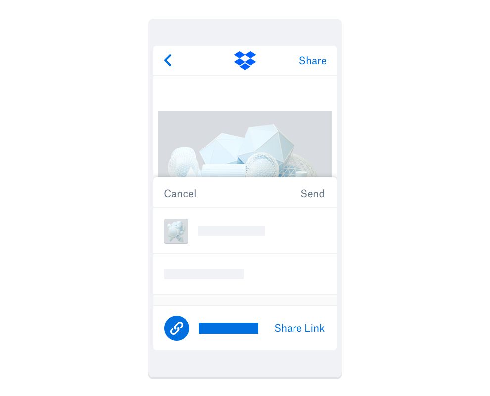 A shared link being created in the Dropbox mobile app