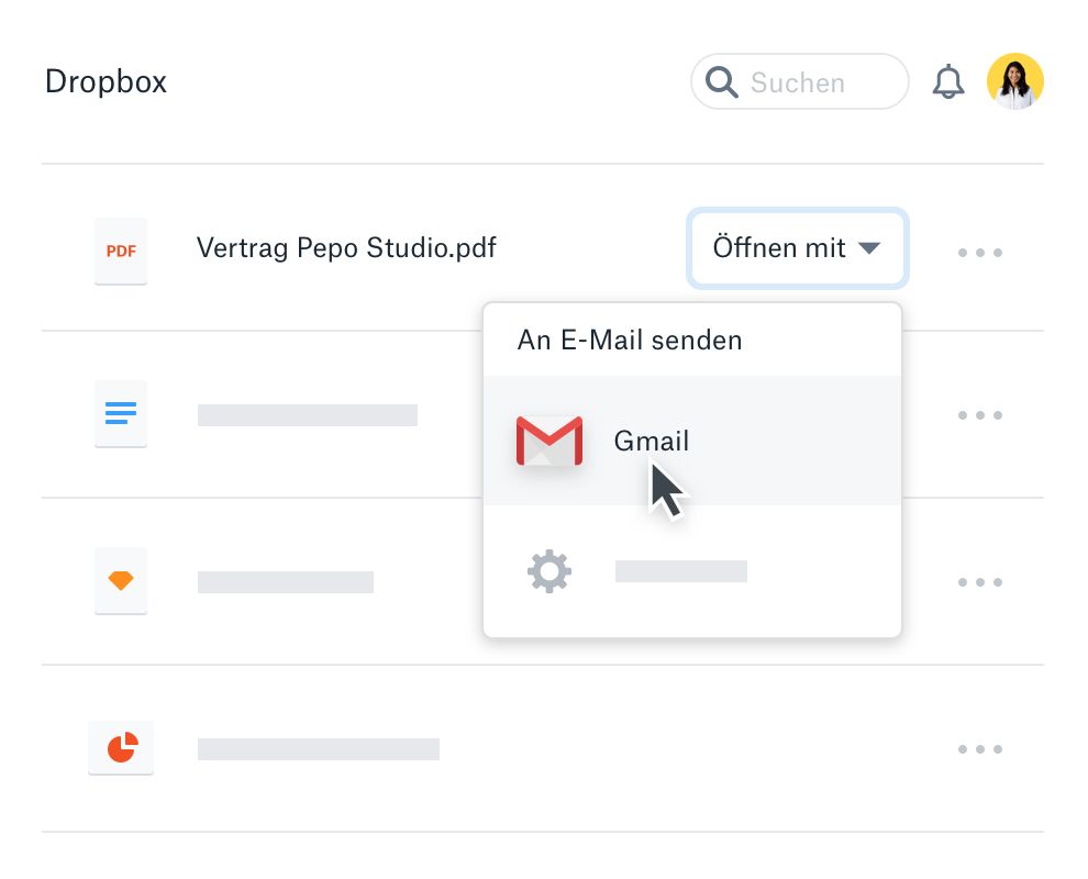 Nutzer gibt eine Dropbox-Datei mit Gmail frei