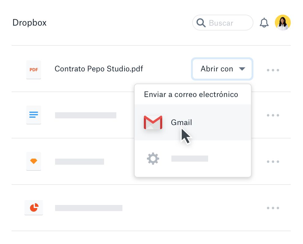Un usuario que comparte un archivo de Dropbox con Gmail
