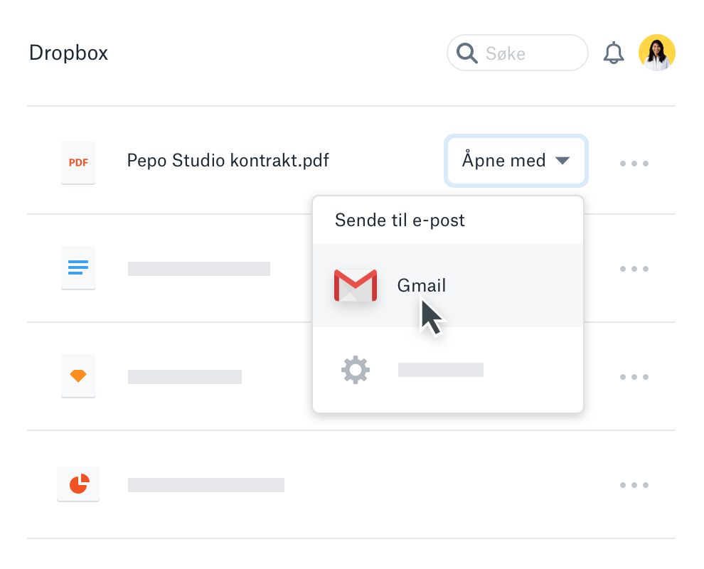 En bruker som deler en Dropbox-fil med Gmail