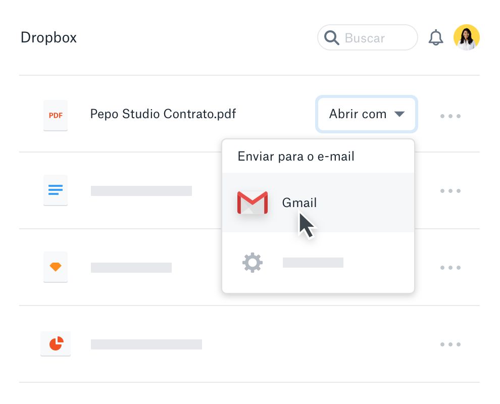 Um usuário compartilhando um arquivo do Dropbox com o Gmail