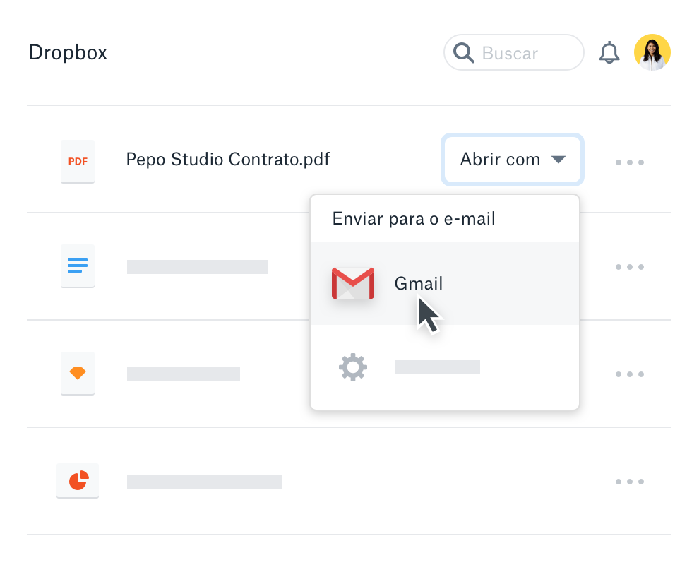 Um usuário compartilhando um arquivo do Dropbox com o Gmail