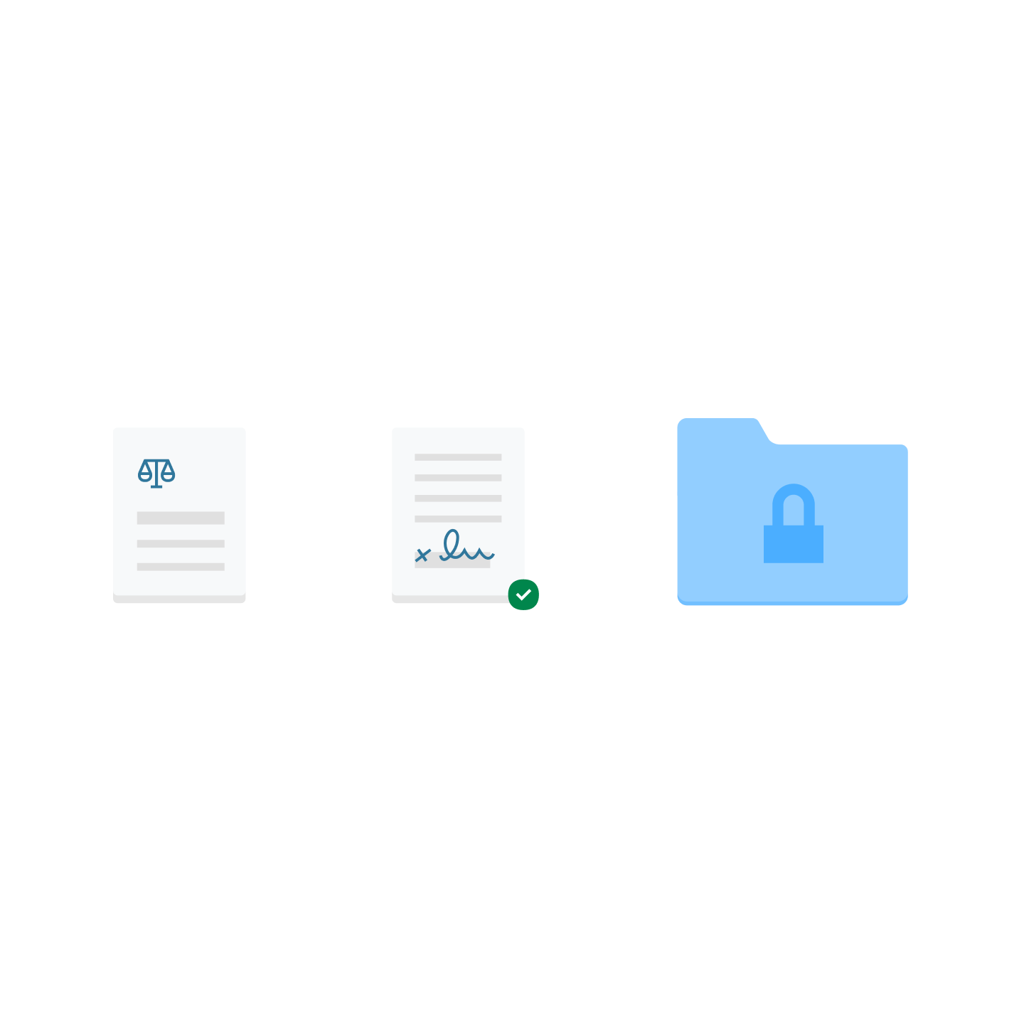 Two document icons and a blue file folder icon with a lock on it