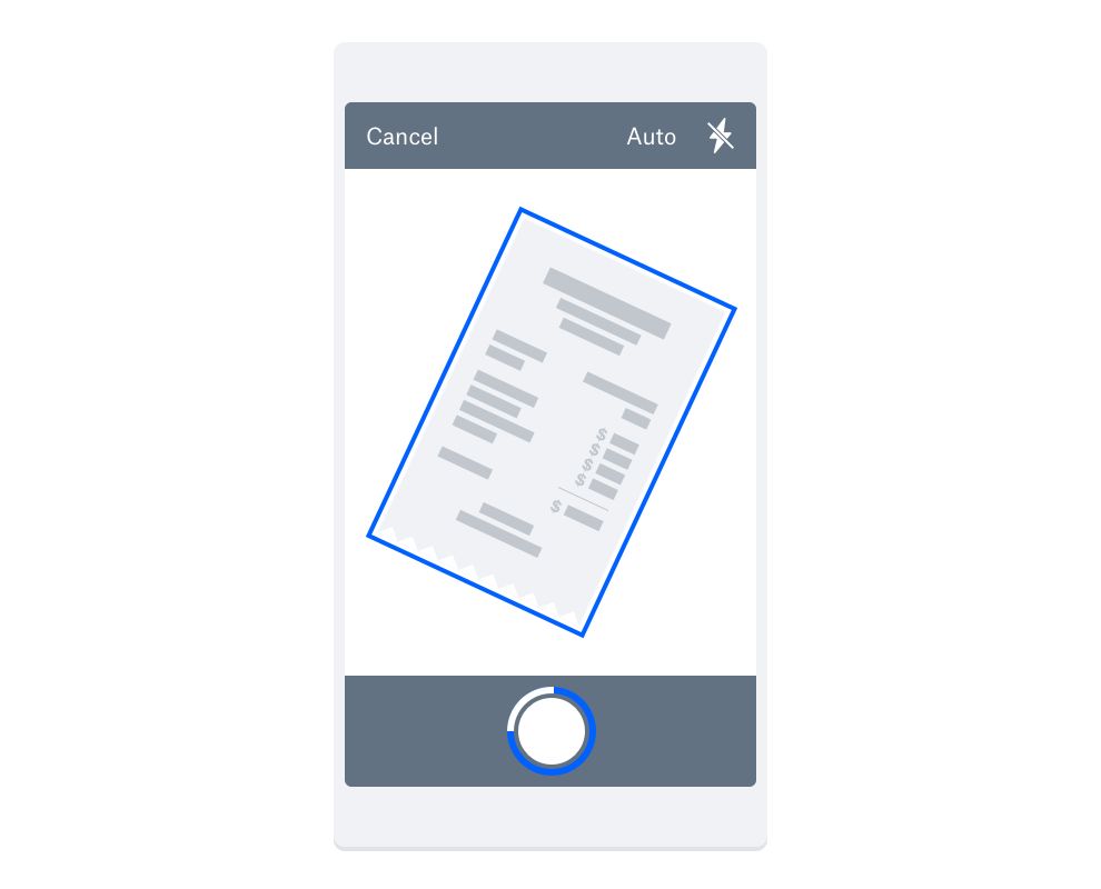 En iPhone scanner digitalt et dokument, der skal gemmes i Dropbox.