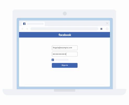 Pantalla emergente del administrador de contraseñas de Dropbox en la página de creación de cuenta de Facebook