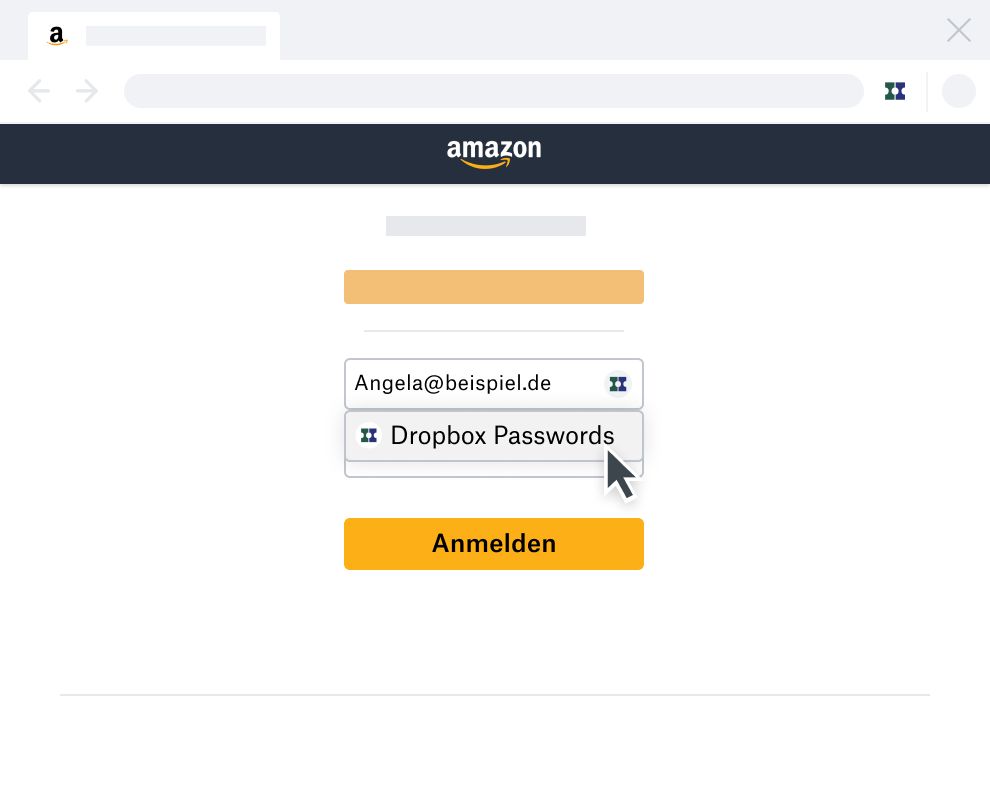 Automatisches Eintragen mit Dropbox Passwords auf der Anmeldeseite für das Amazon-Konto