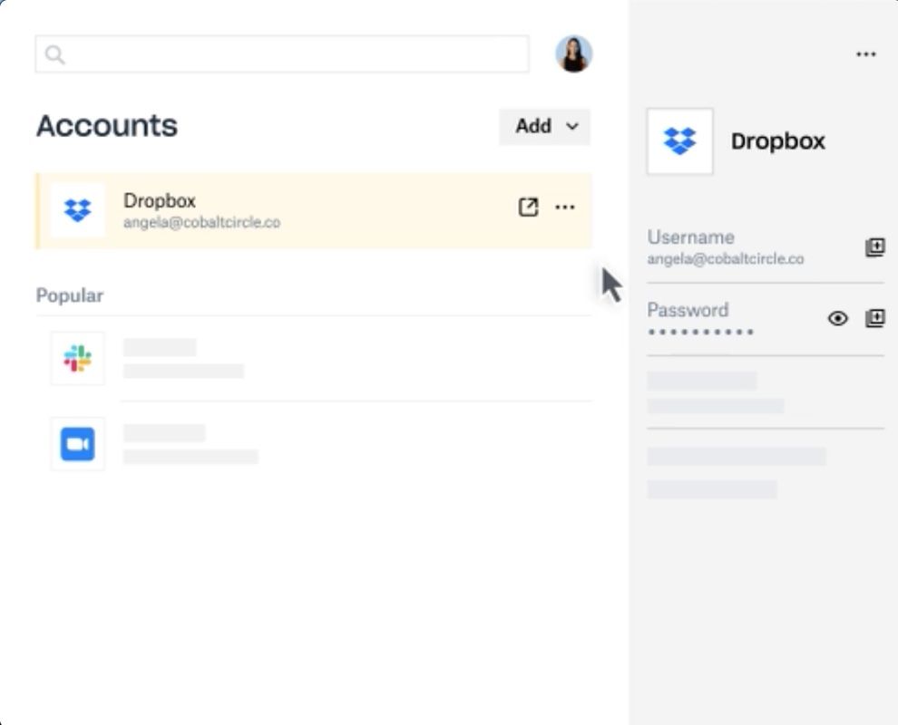 Pop op-skærmen med Dropbox' adgangskodeadministrator gemmer dine Amazon-kontooplysninger på din Dropbox-konto