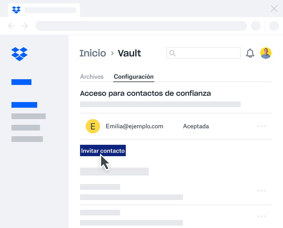 Un usuario que invita a otra persona de confianza a acceder a su cuenta de Dropbox Vault