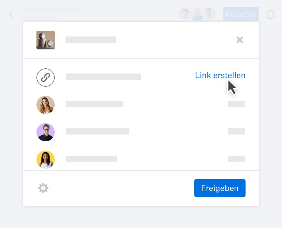 Ein Nutzer, der auf eine Schaltfläche „Link erstellen“ klickt, um eine Datei zu teilen