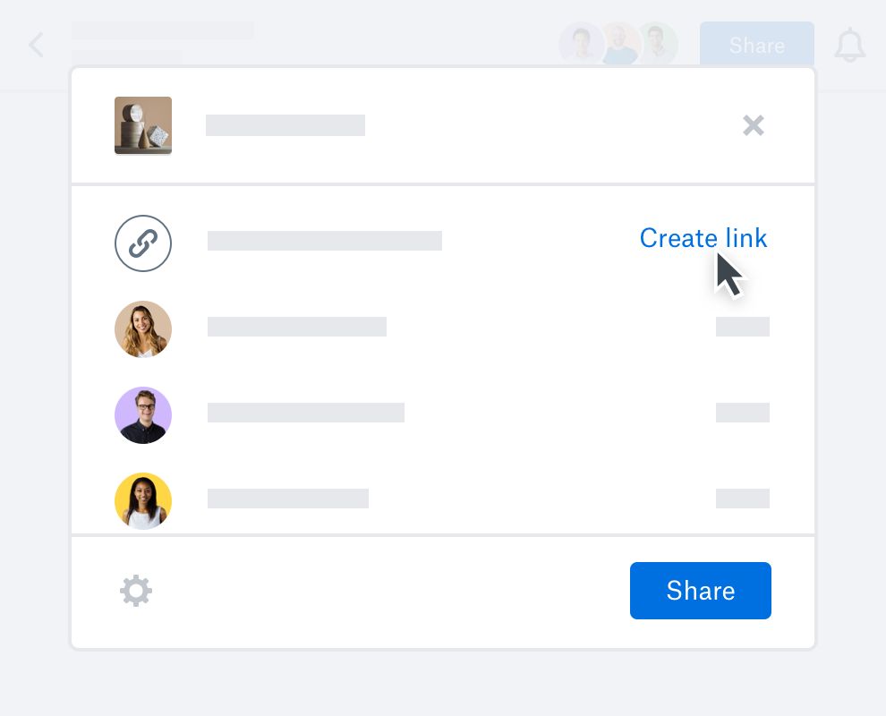 A user clicking on a ‘create link’ button in order to share a file