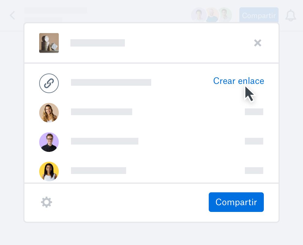 Un usuario hace clic en el botón “Crear enlace” para compartir un archivo