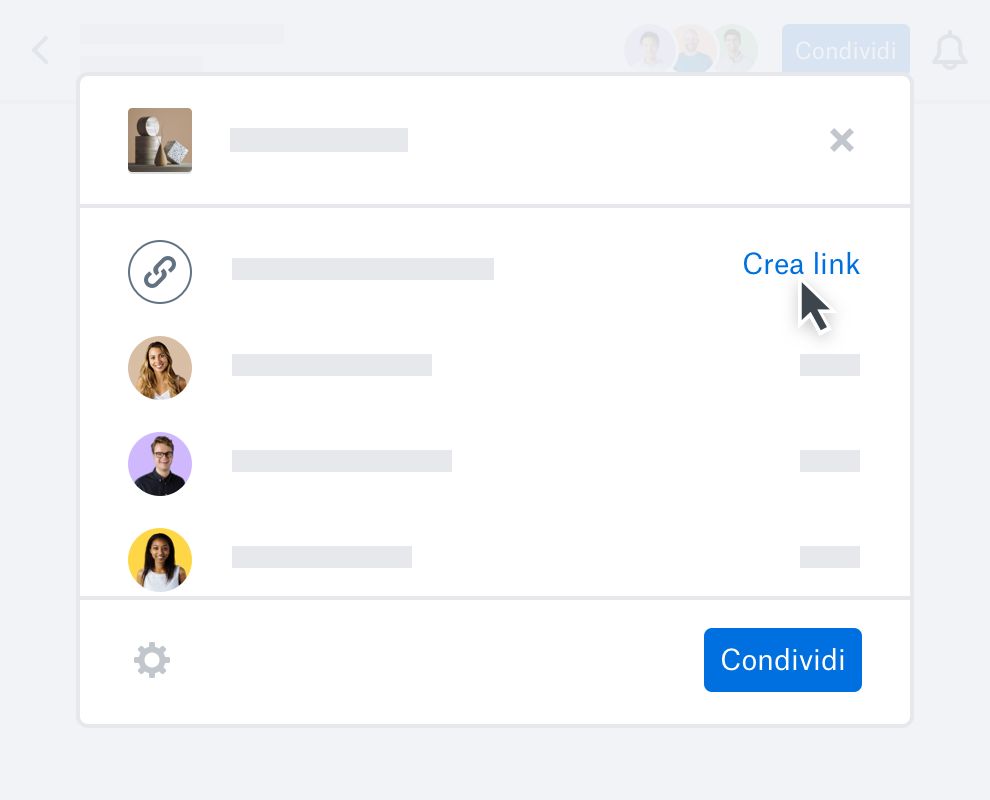 Un utente che fa clic su un pulsante &quot;crea collegamento&quot; per condividere un file