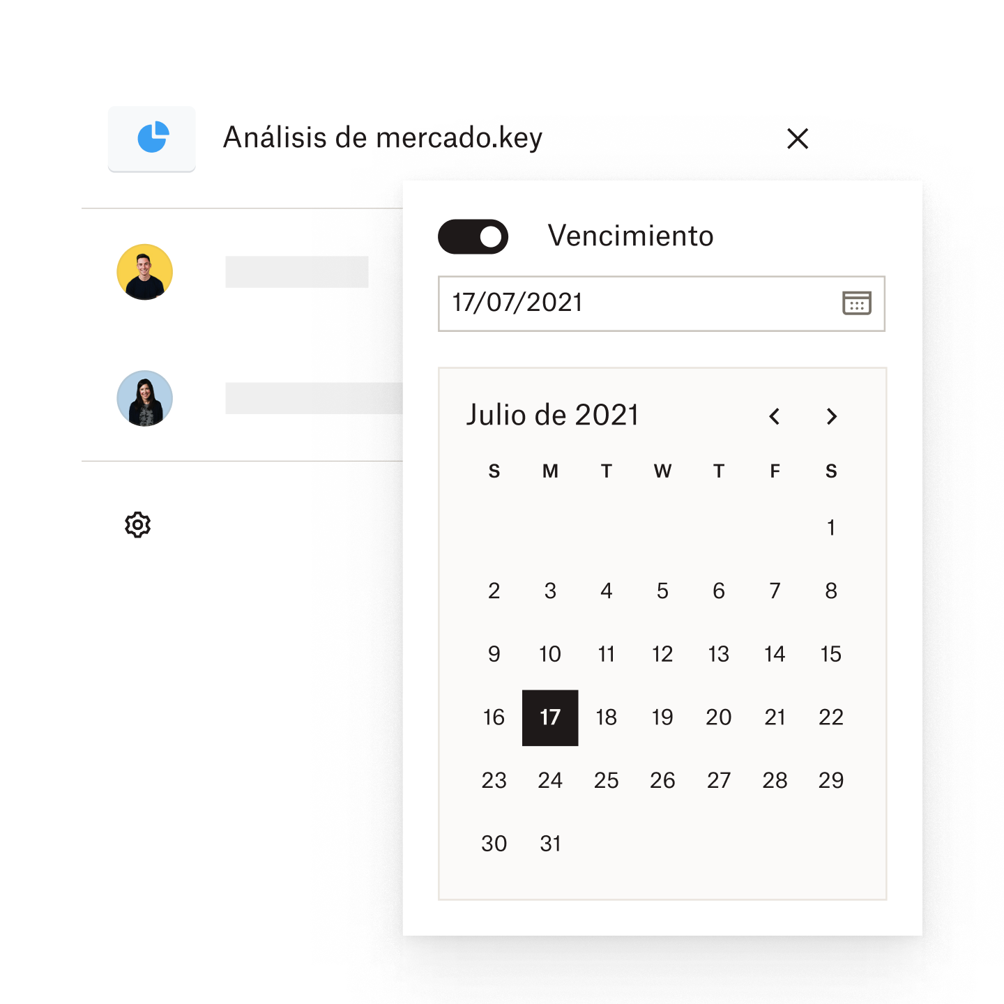 Un usuario que establece una fecha de caducidad del vínculo mediante una vista de calendario