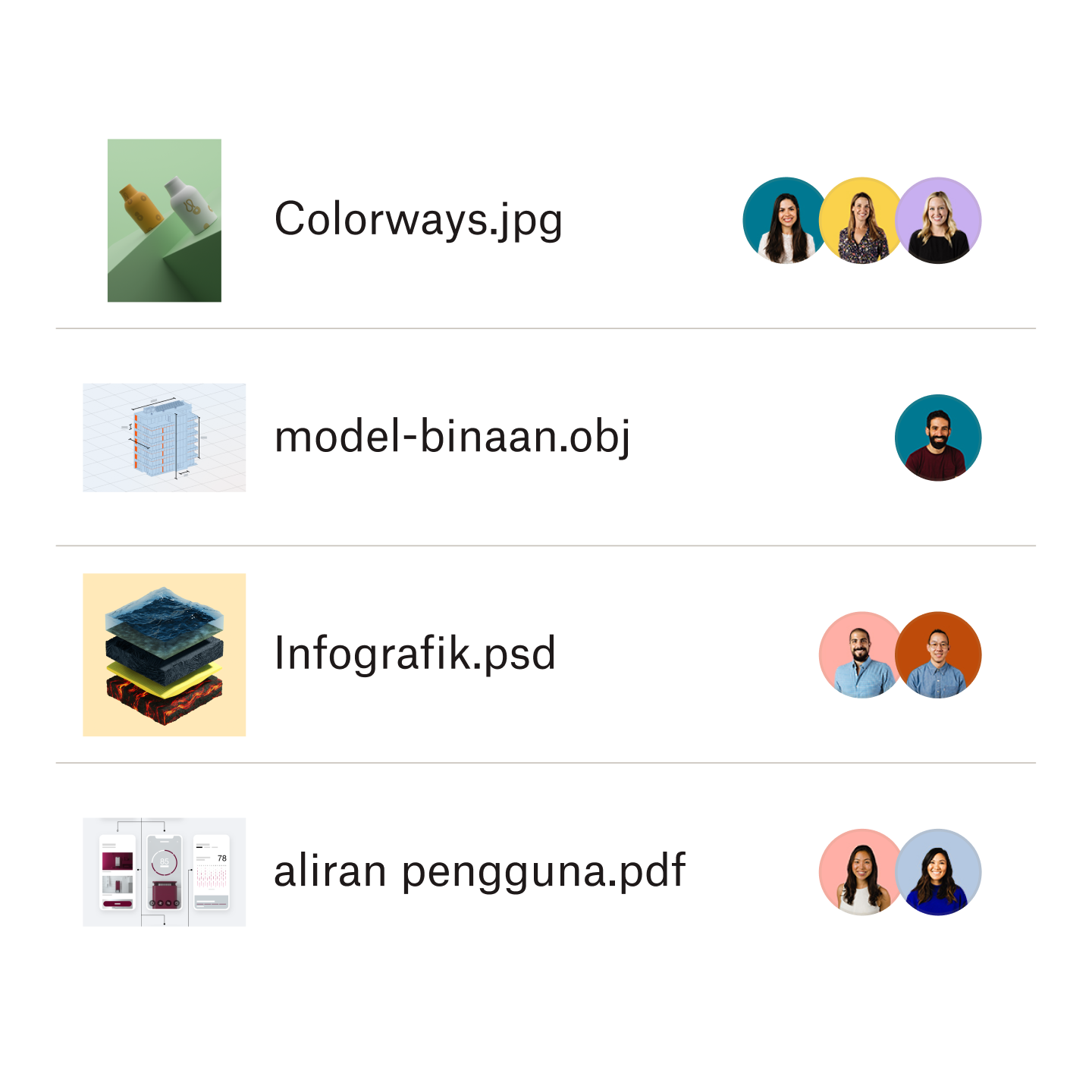Pratonton jenis fail yang berbeza