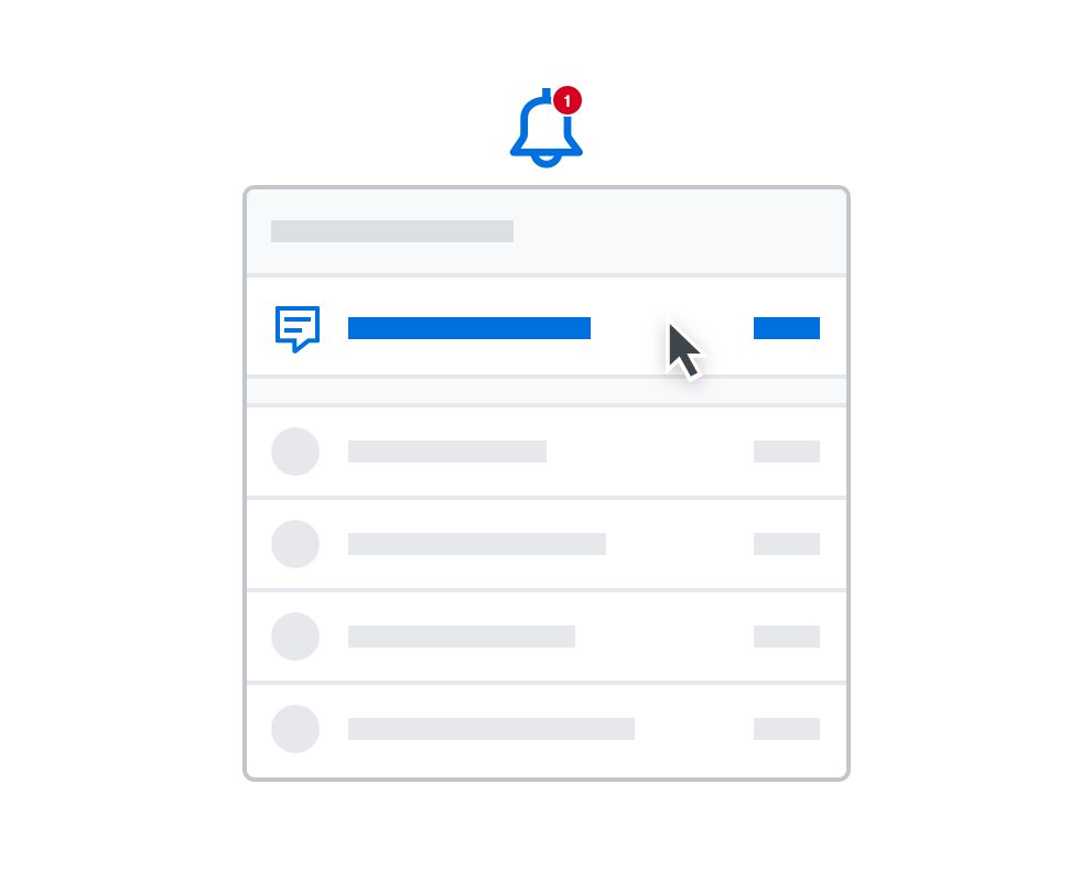 The alert interface in Dropbox showing a new comment on a document highlighted in blue