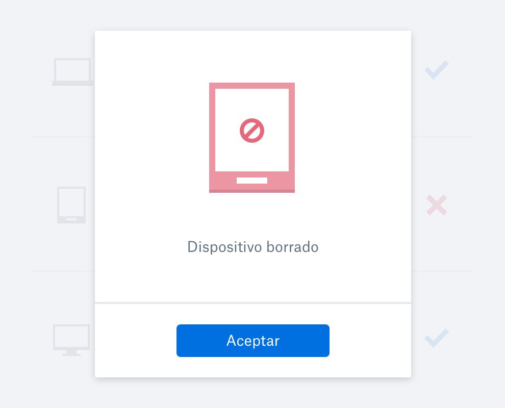 Un mensaje confirma que se ha borrado el dispositivo