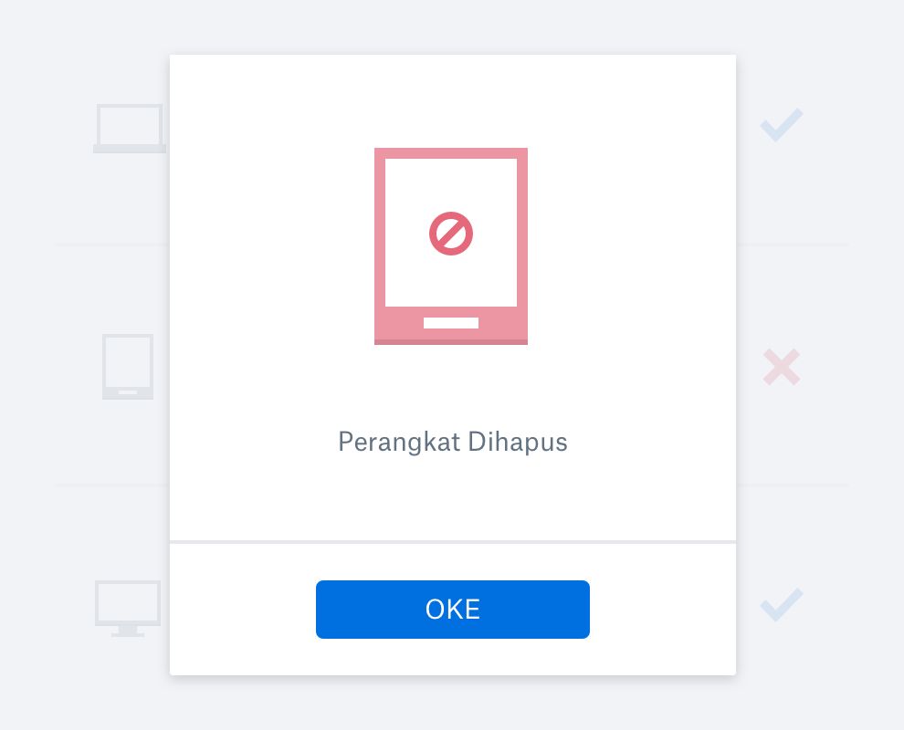 Kotak pesan yang mengonfirmasi bahwa perangkat telah dihapus