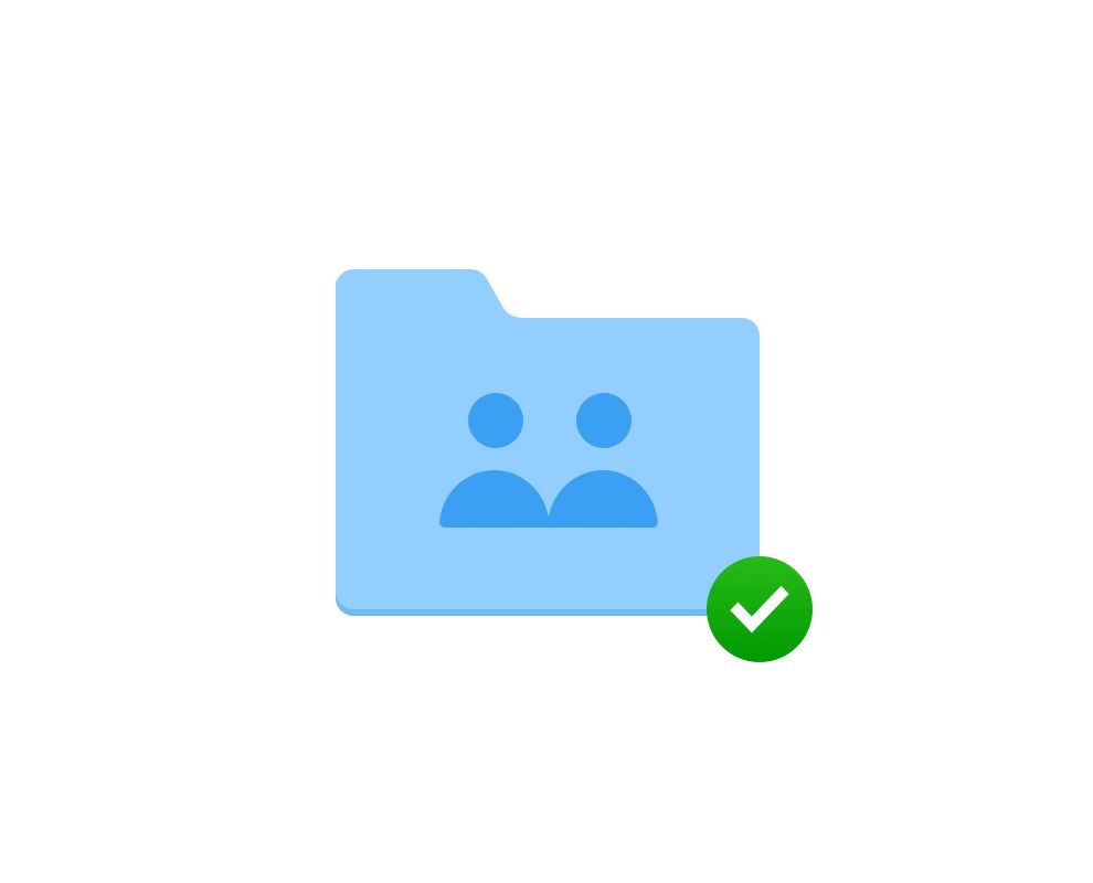 A folder with two people icons and a green check mark