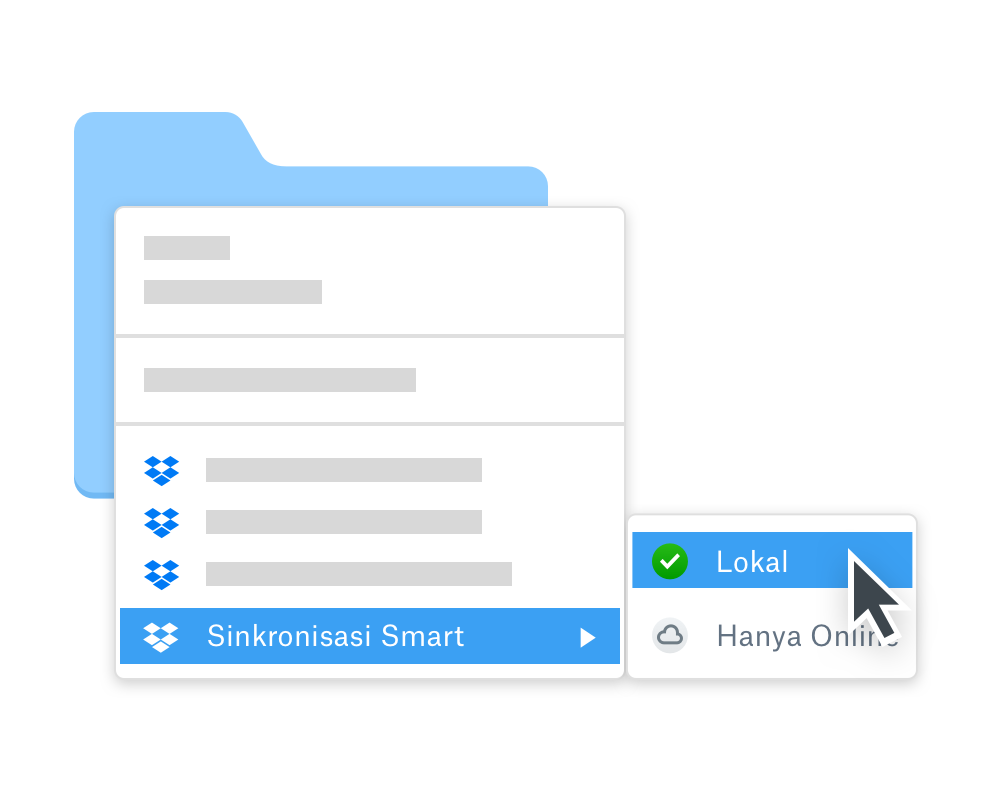Pengguna memilih akses folder offline menggunakan Dropbox Smart Sync untuk bekerja secara offline