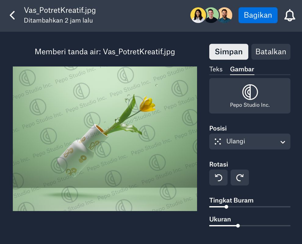 Markah air khusus digunakan pada gambar di Dropbox