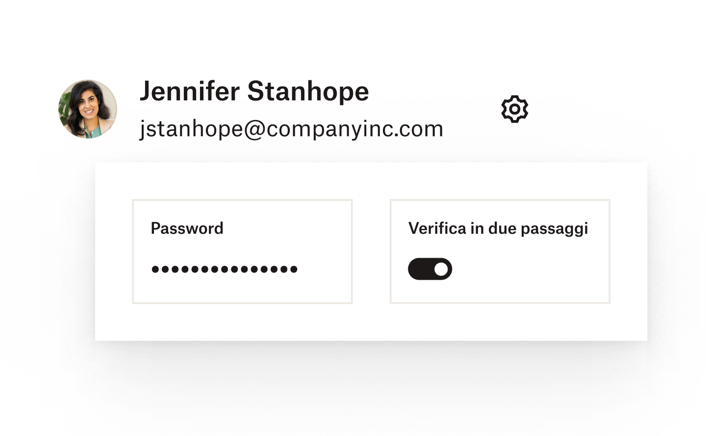 Una password e un'impostazione di verifica in due passaggi aggiunte a un account utente