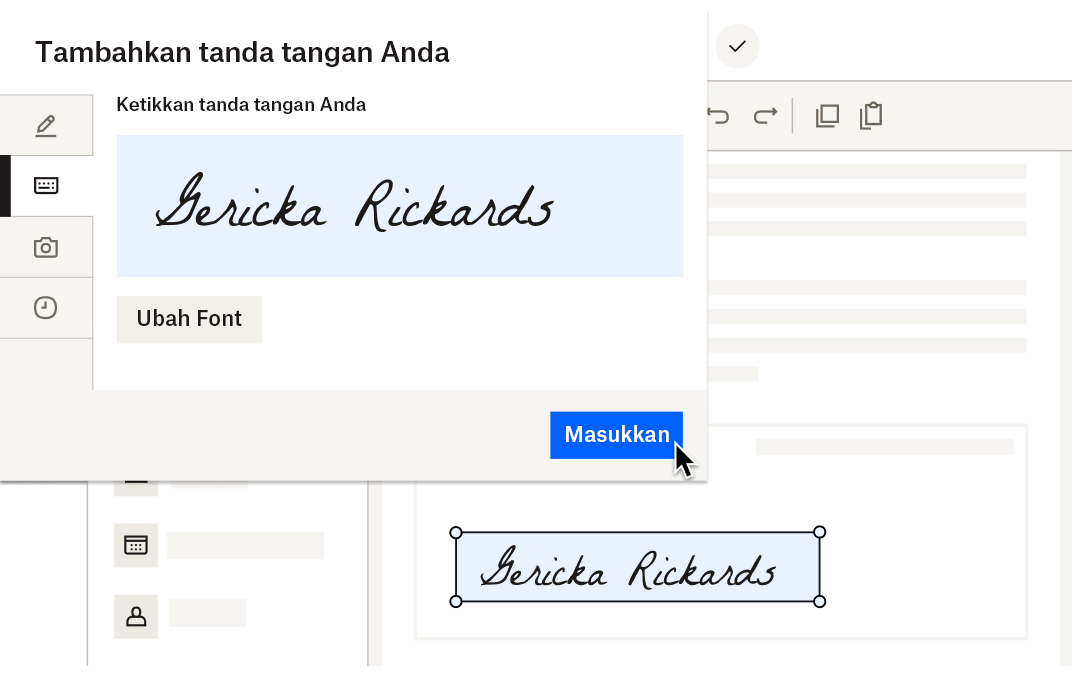 Tanda tangan elektronik disisipkan ke dalam kontrak digital