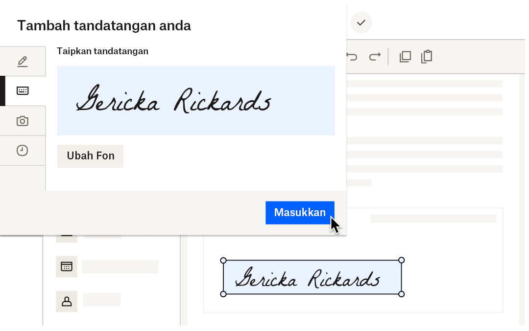e-Tandatangan sedang dimasukkan ke dalam kontrak digital