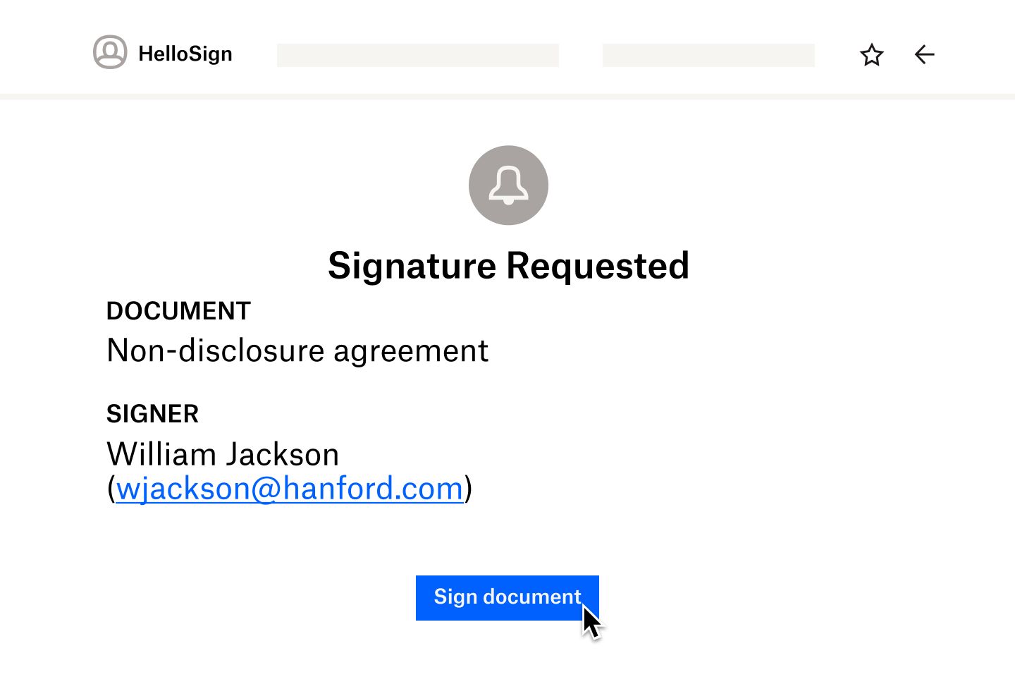 A notification showing that a user has signed a document