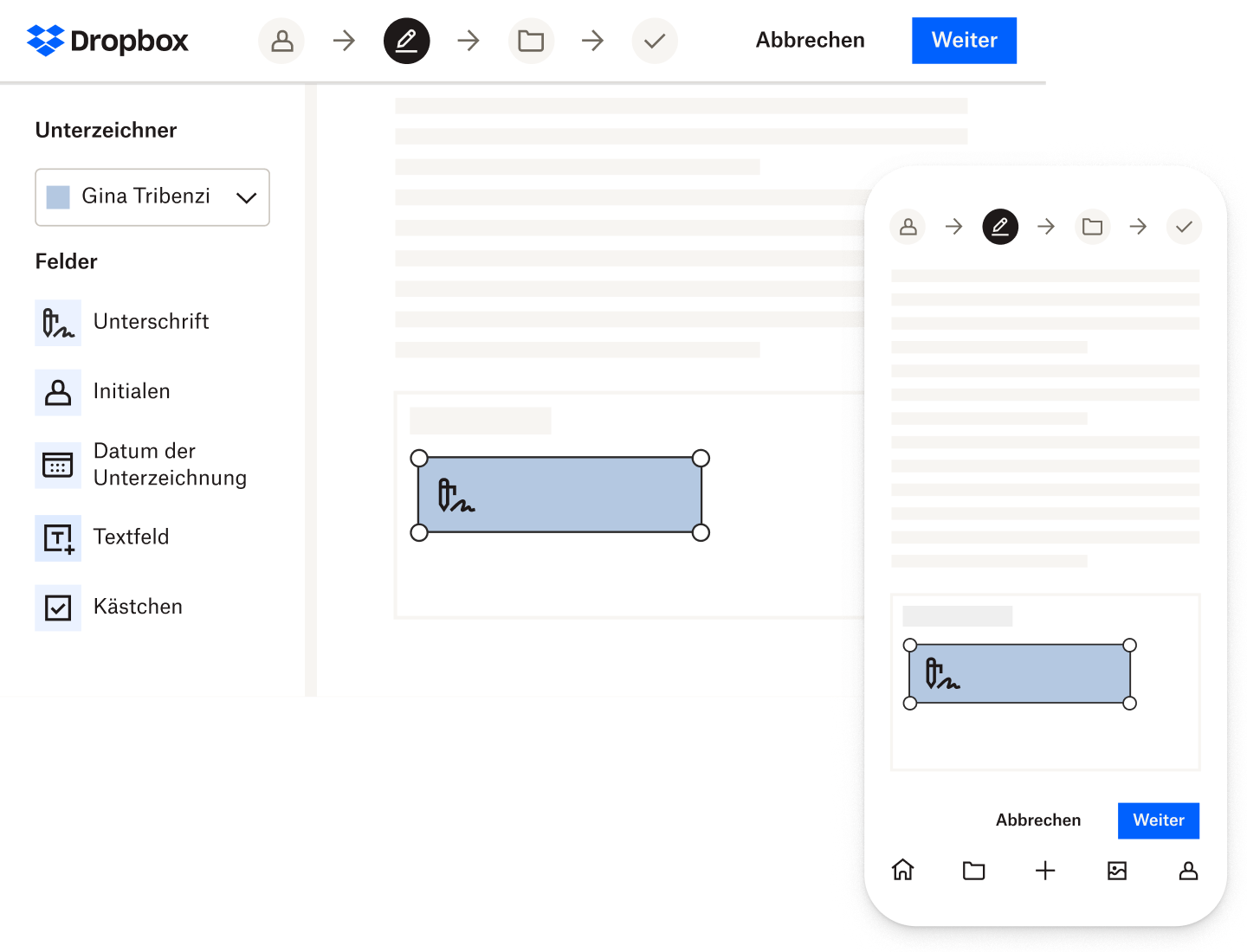 Ein signiertes digitales Dokument wird auf einem Desktop und auf einem Mobilgerät angezeigt