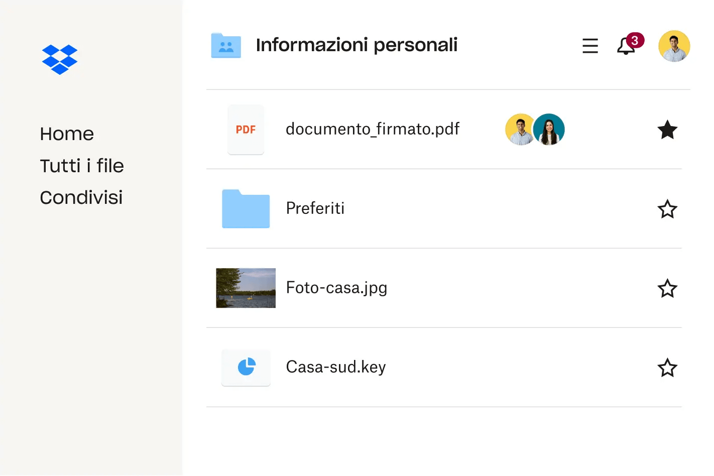 Immagine di file contenuti in un account Dropbox