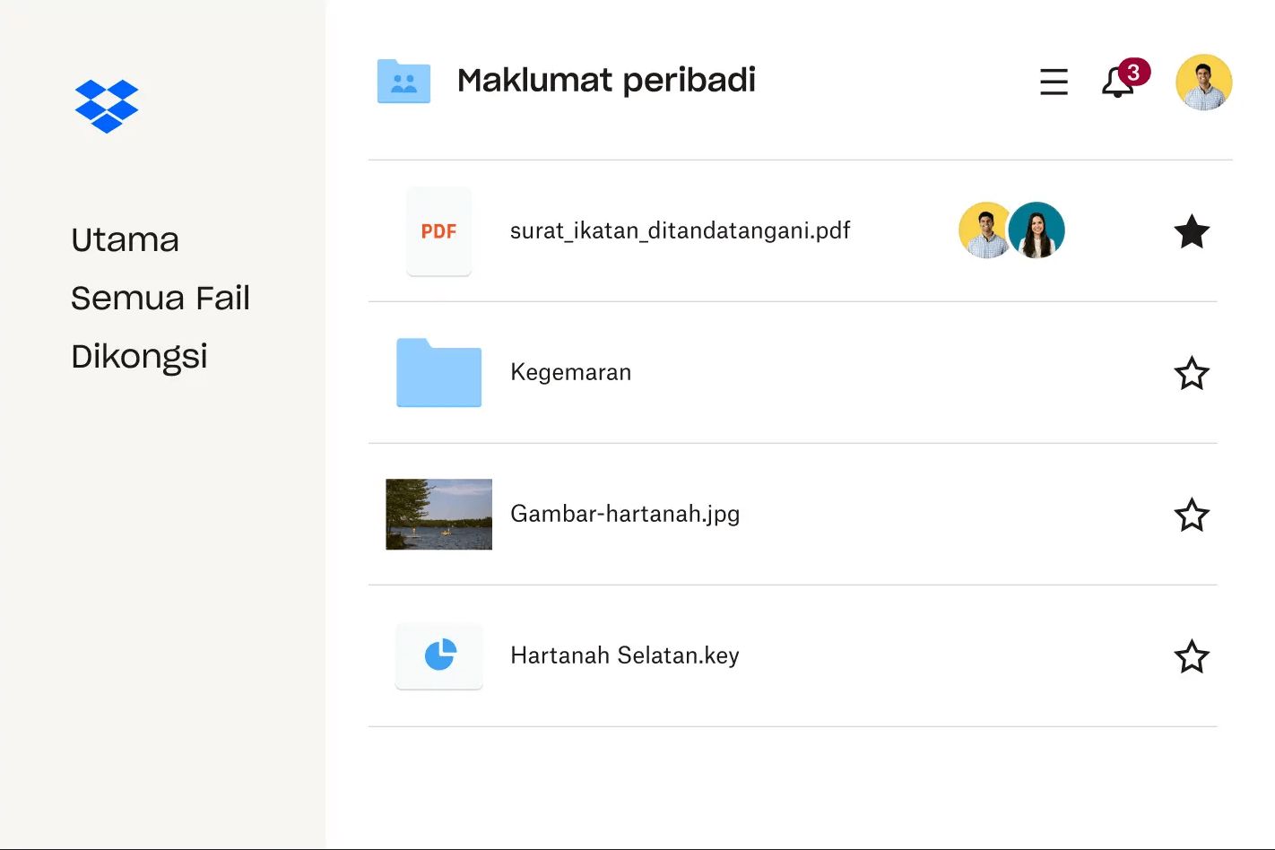 Imej fail yang terkandung dalam akaun Dropbox