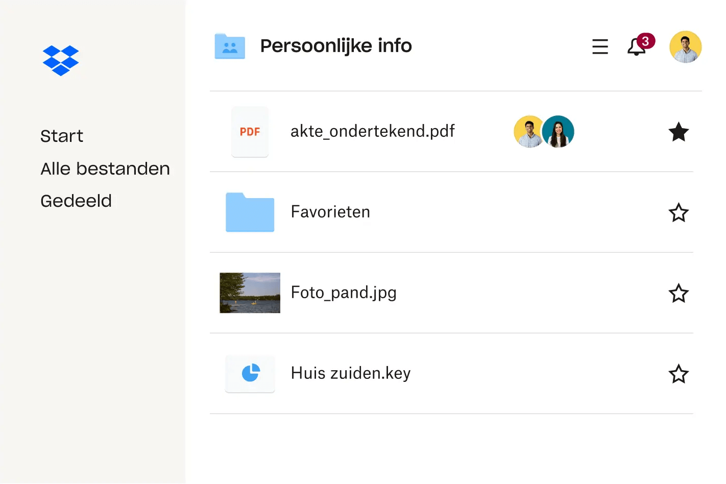 Afbeelding van bestanden in een Dropbox-account