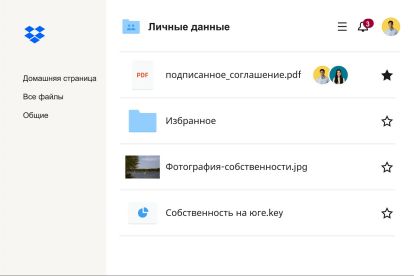 Изображение файлов, содержащихся в аккаунте Dropbox