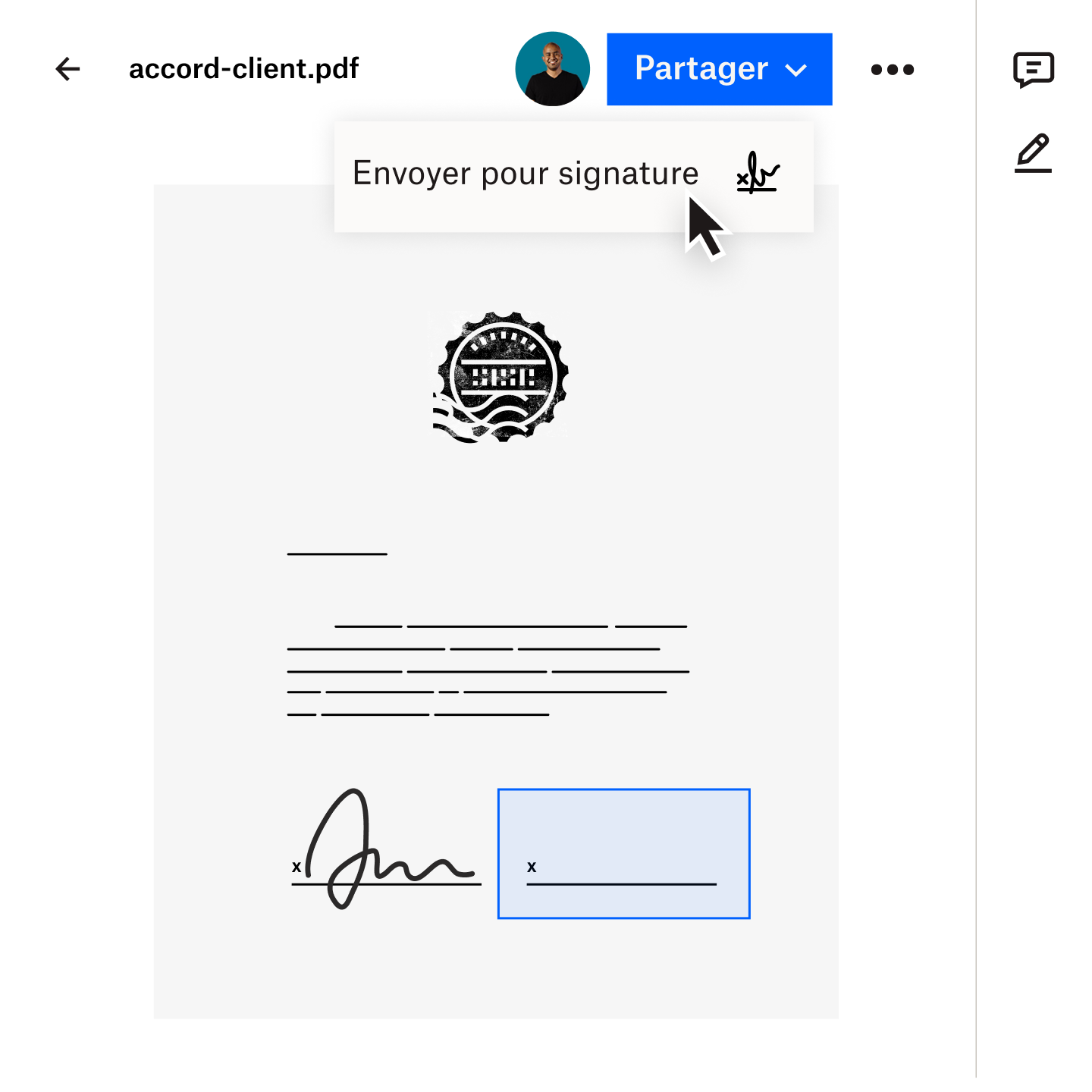 Image d'un document transféré de façon sécurisée à un client à l'aide de Dropbox Transfer