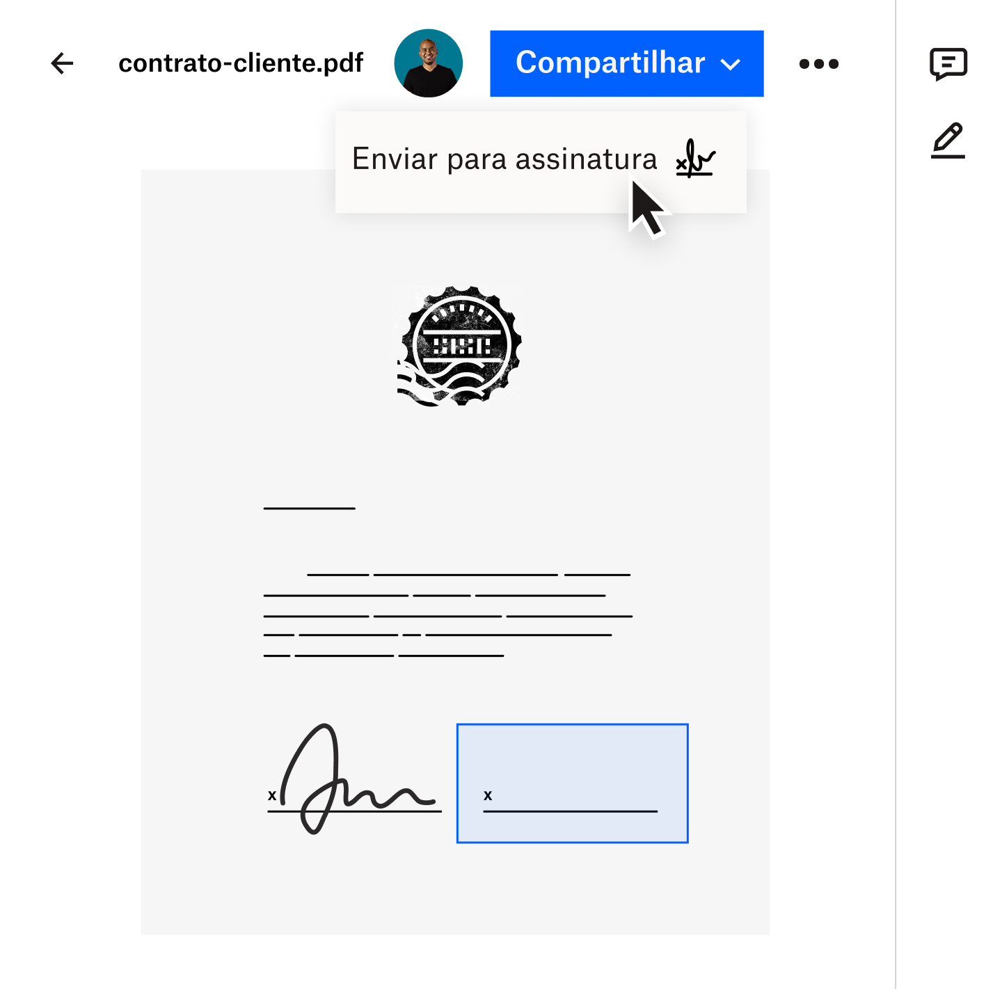 Imagem de um documento sendo transferido com segurança para um cliente usando o Dropbox Transfer